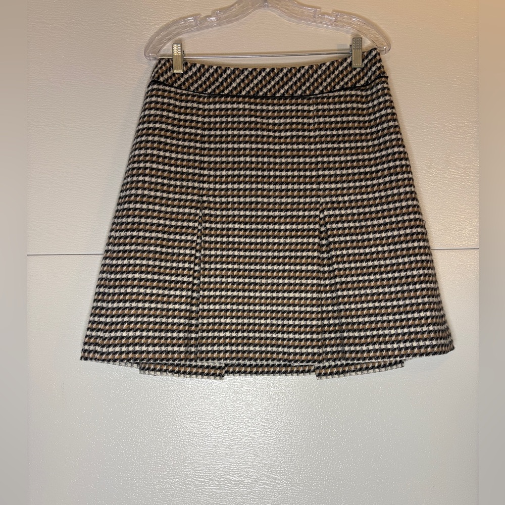 Talbots Black and White w/ Gold Tone Houndstooth A-Line‎ Tweed Skirt Size 10